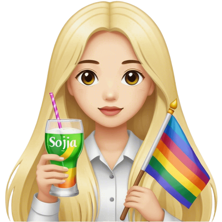 long hair girl holding rainbow flag with "text" Soju lang malakas" emoji