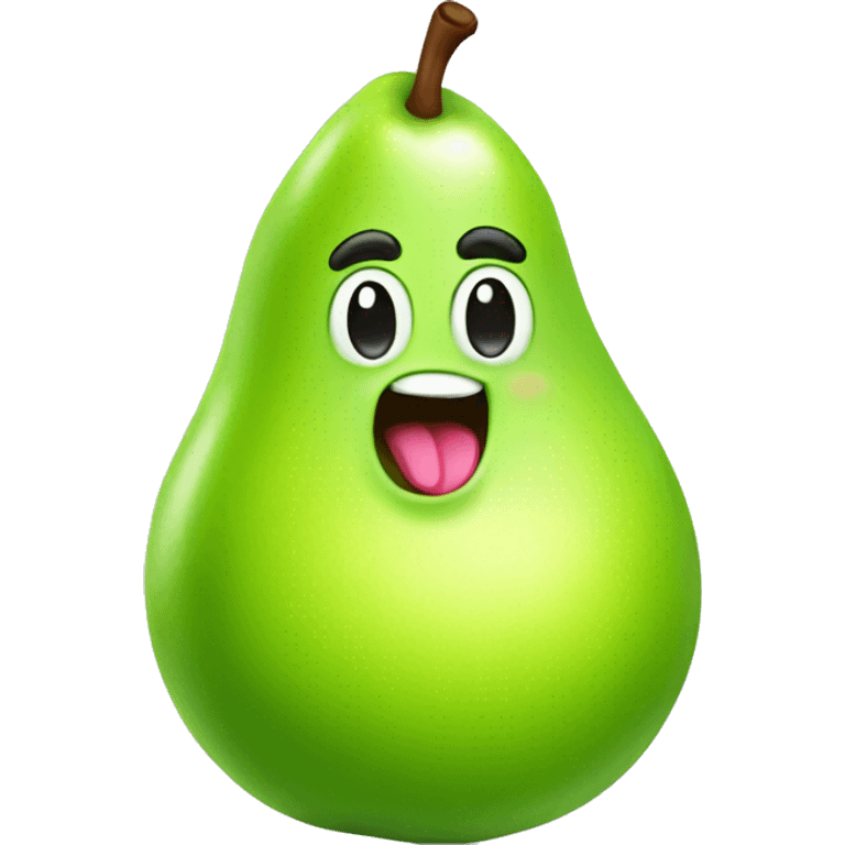 Shiny Green Cute pear with tongue emoji