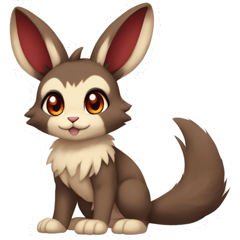 Cute, Chibi, Kemono-style, Anthro, Fur-Sona, Dark-Brown, Normal-type-Ground-type Tan-Rabbit-Fakémon with Dark-Red eyes, beige belly, beige paws, beige feet, beige freckles, full body emoji