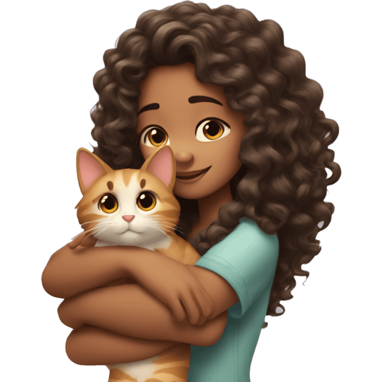 A girl in love with Disney long curly hair hugging a cat  emoji