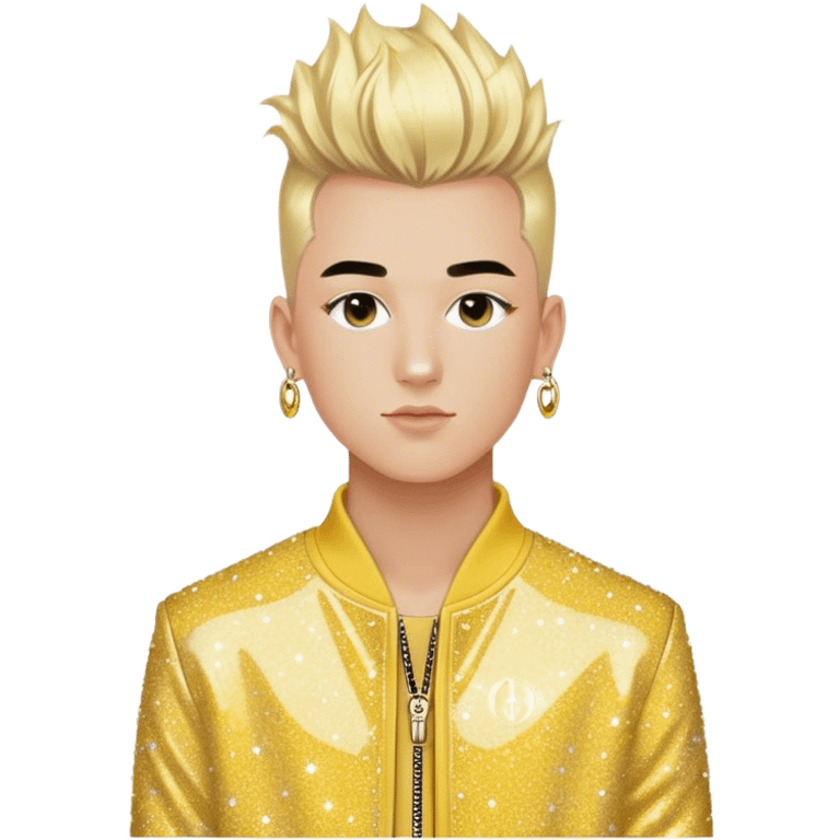 TheBlondeJon (Jon Madrid) TikTok influencer / music artist / entrepreneur with blonde frohawk wearing yellow sparkle glitter Dior jacket emoji