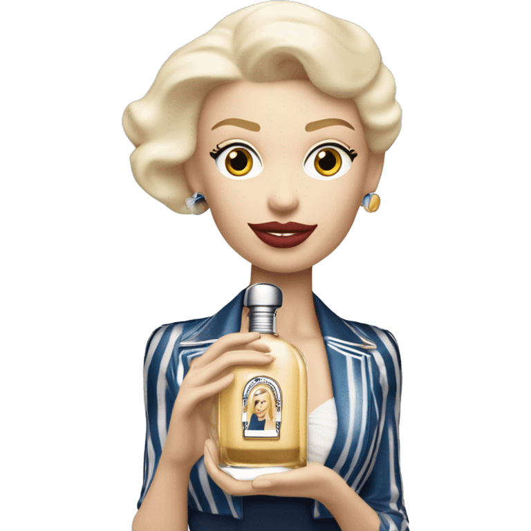 White Blonde Woman holding Jean Paul Gaultier Le Male eau de toilette bottle emoji