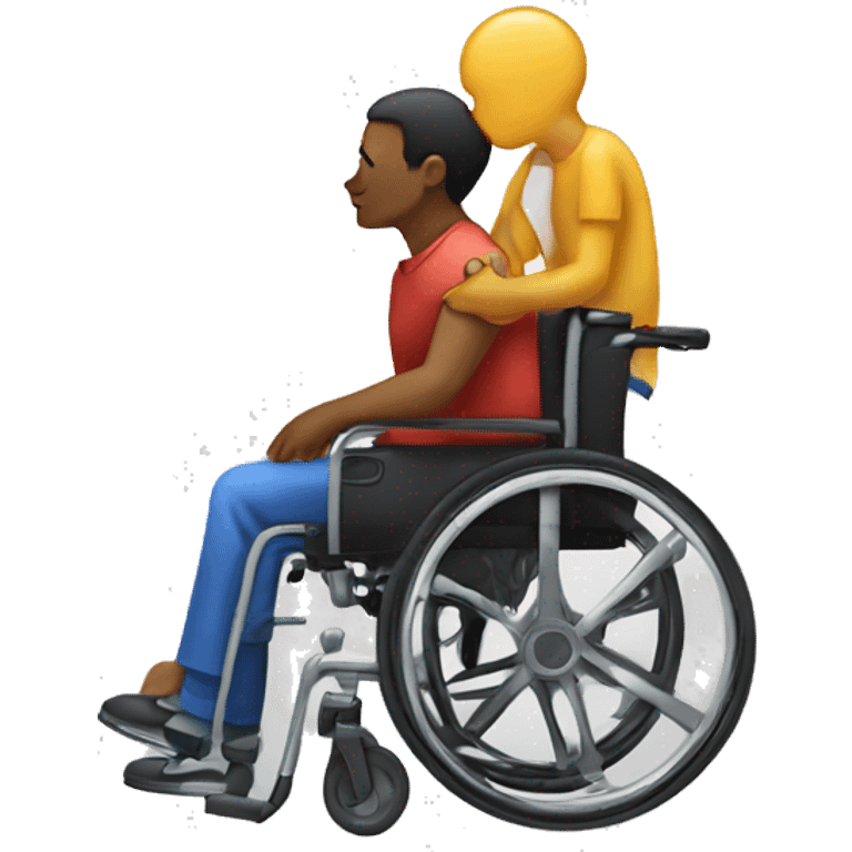 Handicap person with smaller person next to them kissing emoji