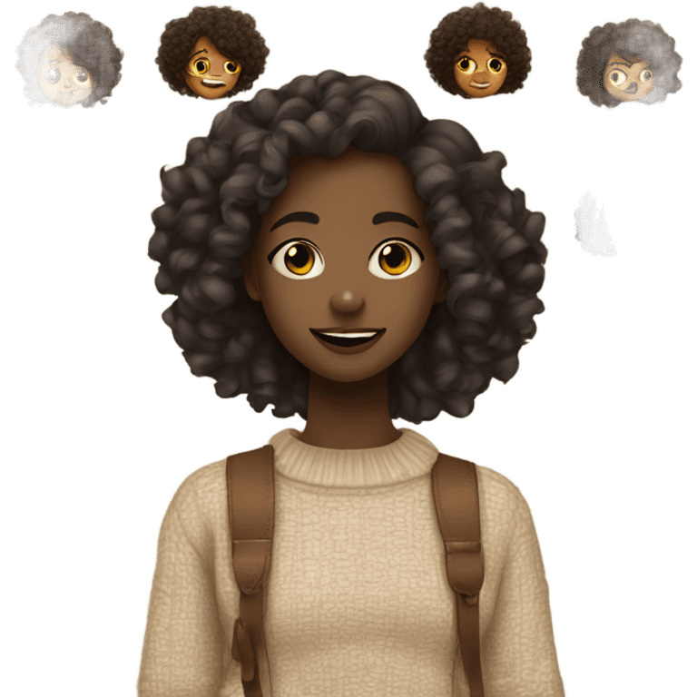 Black girl with curly brown hair and a warm beige sweater with braces and a nose ring  emoji