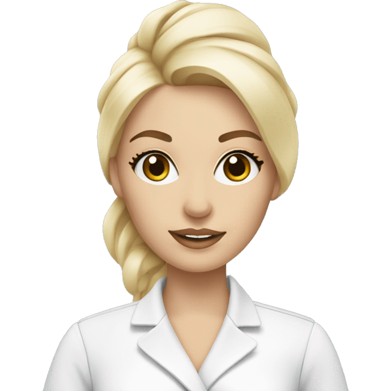 Blonde Esthetician wearing white holding a fan brush emoji