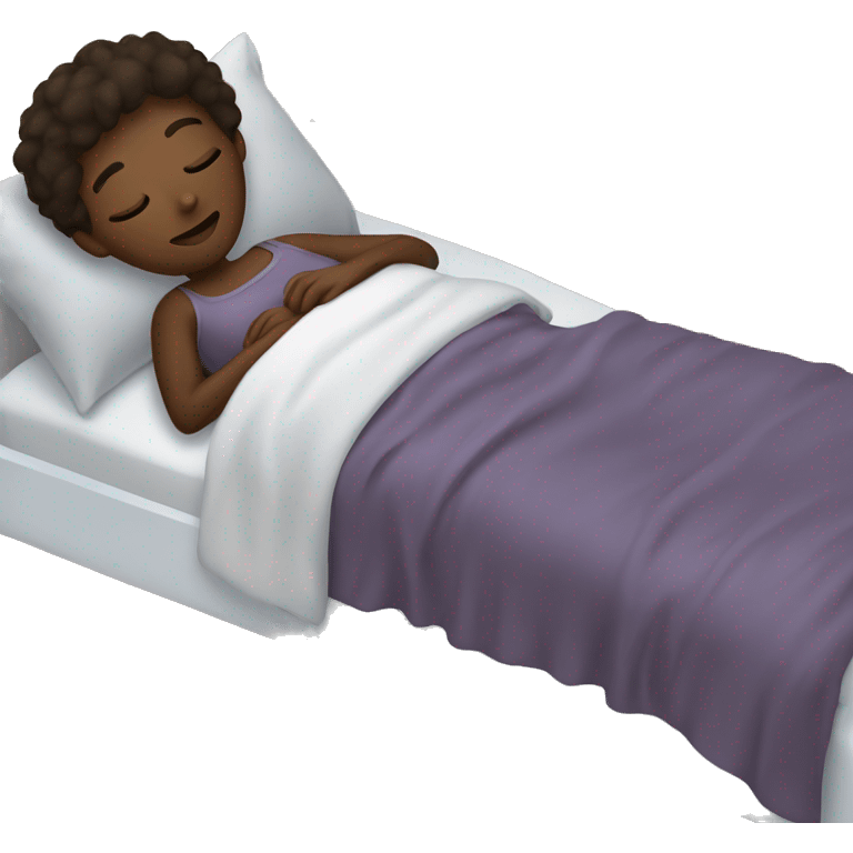 Dark brown skin with dark brown hair and brown eyes sleeping on a bed emoji