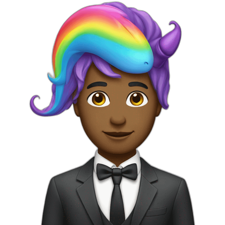 Posh-boy-with-suit-and-rainbow-unicorn-hat emoji