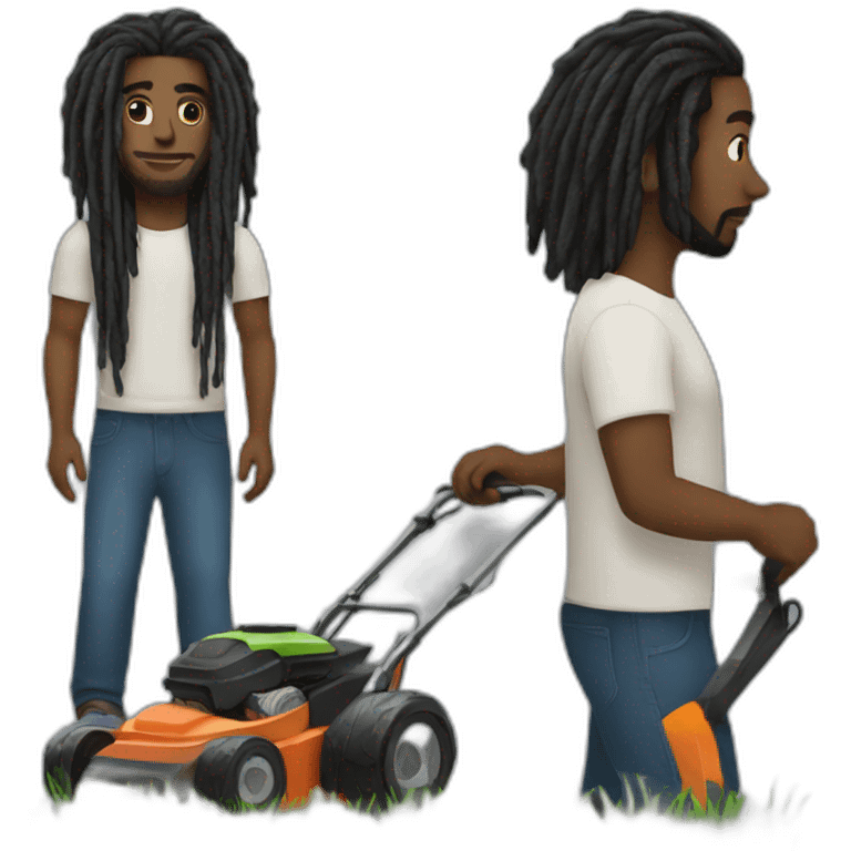 Black man with dreads with a lawn mower emoji