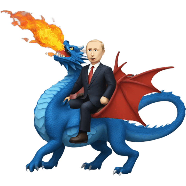 putin on blue dragon that flames  emoji