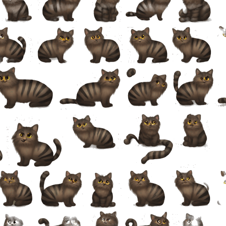 fluffy dark brown cat with black stripes full body emoji