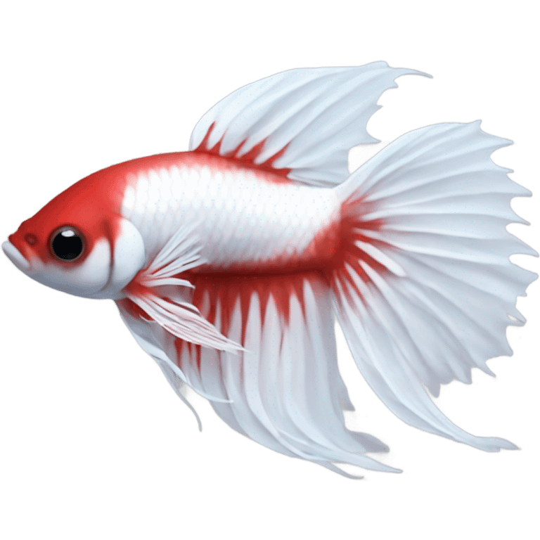 White betta fish with deep red short fins, position: full profile emoji