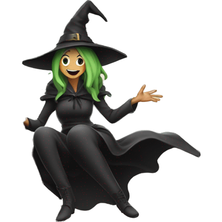 witch sitting on a giant flying aspargus emoji