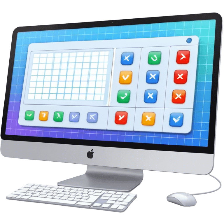 Create an emoji for UX/UI design. Show a computer screen displaying a user interface with buttons, sliders, and a design grid. Include elements like a cursor or design tool to symbolize the design process. Use modern, professional colors. Make the background transparent. emoji