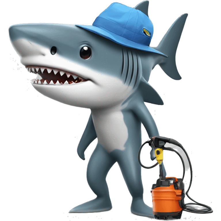 Shark with hat with pressure washer  emoji