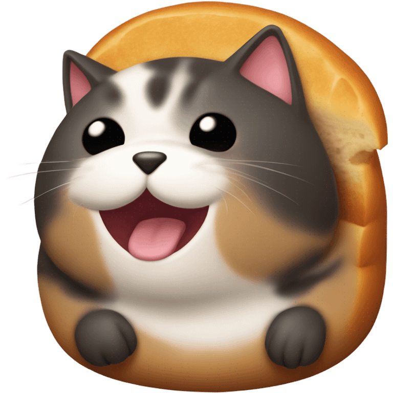 crea un gato marrón gordito con rayas negras, que esté saliendo de un pastel de mermelada  emoji