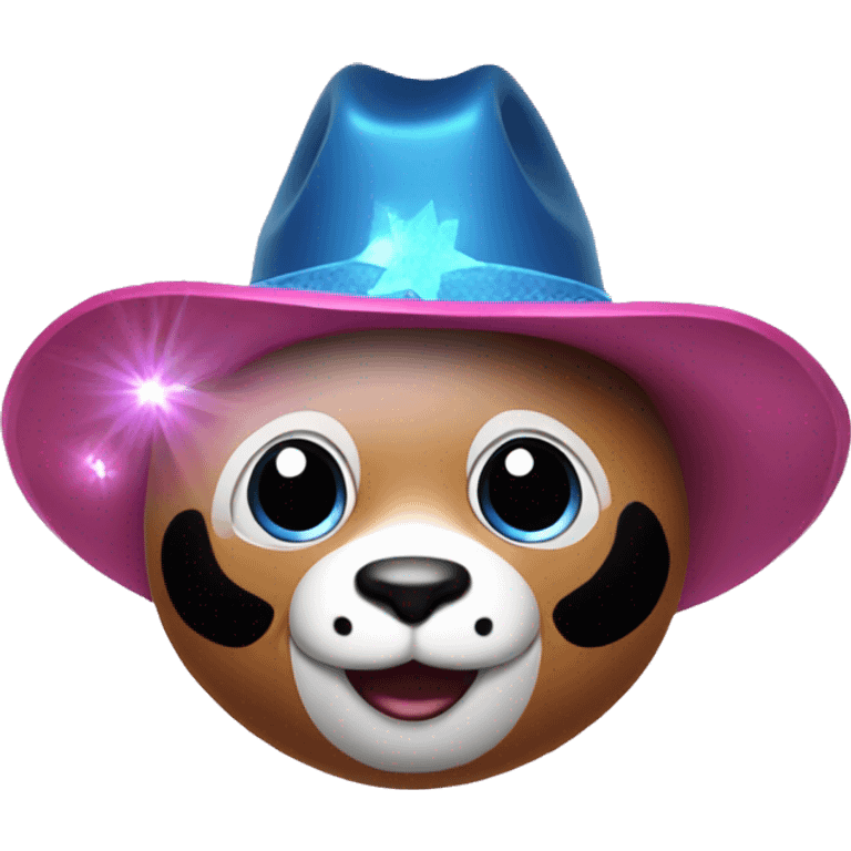 Pink panda with glittery blue eyes and a cowboy hat emoji