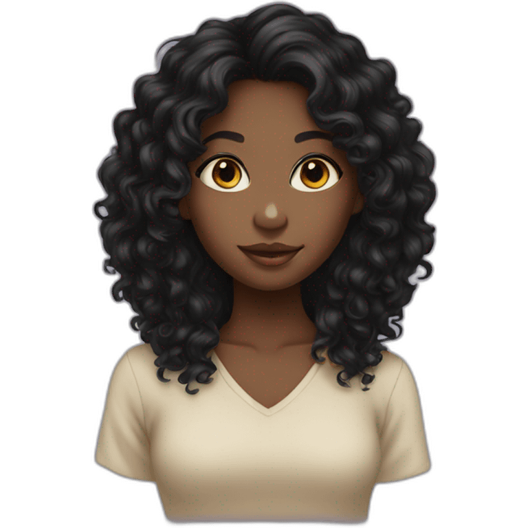 Black girl with asian eyes and long black curly hair emoji