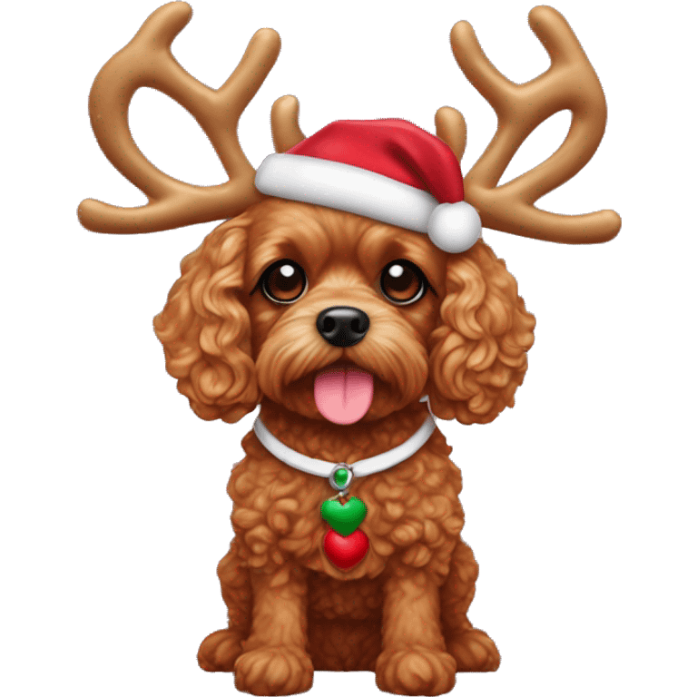 ruby red toy cavoodle dressed up as rudolph the reindeer emoji