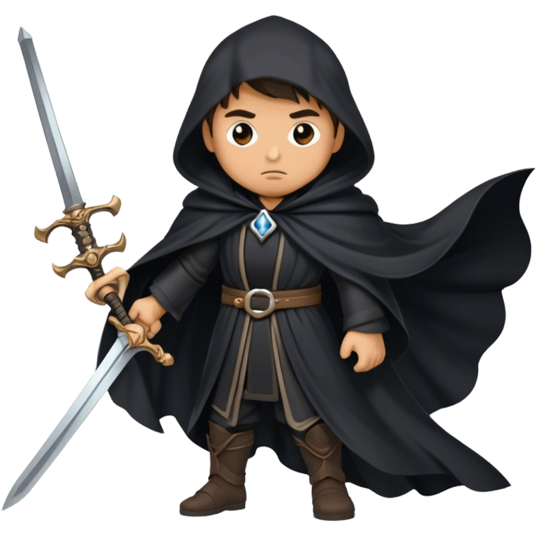 A lone swordsman in a flowing black cloak,  emoji