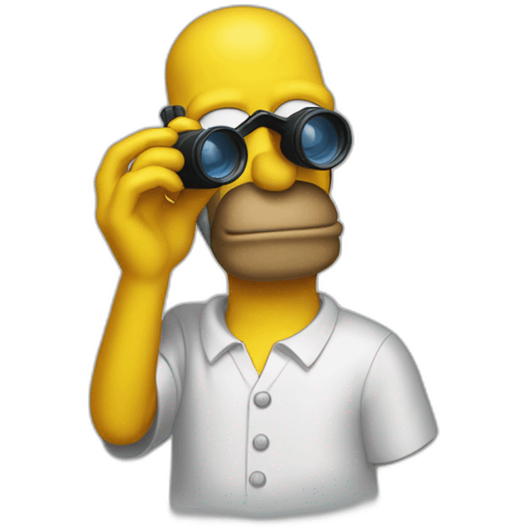 homer's head troubleshooting with binoculars emoji