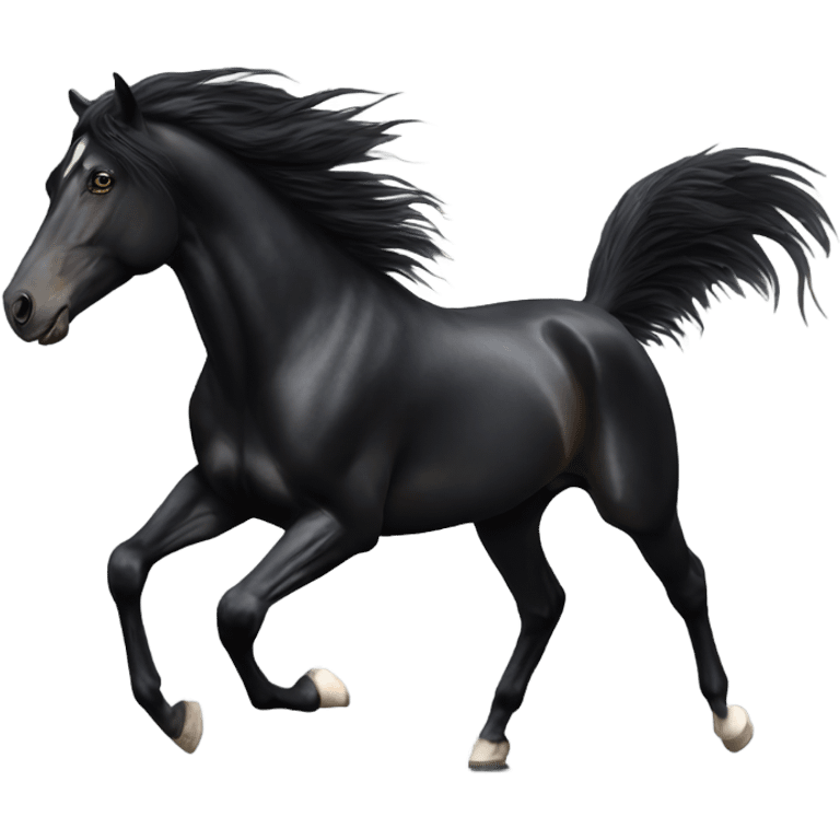 Realistic Running black horse long hair with long wings  emoji