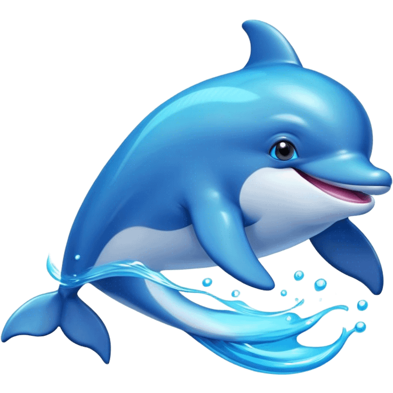 Cinematic Adorably Playful Dolphin Portrait Emoji, Bouncing joyfully through sparkling turquoise waves with a sleek, streamlined body of glossy blue skin, a wide, infectious smile, and bright, twinkling eyes that radiate pure delight, Simplified yet charmingly exuberant features, highly detailed, glowing with a radiant, bubbly aquatic glow, high shine, energetic and heartwarming, stylized with an air of whimsical ocean fun, soft glowing outline, capturing the essence of a super cute dolphin that seems ready to leap out of the screen spreading joy! emoji