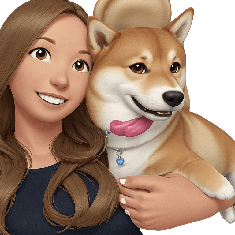 smiling girl with shiba inu emoji