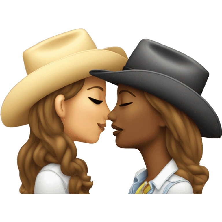 Women, cowgirl, kissing another woman cowgirl emoji