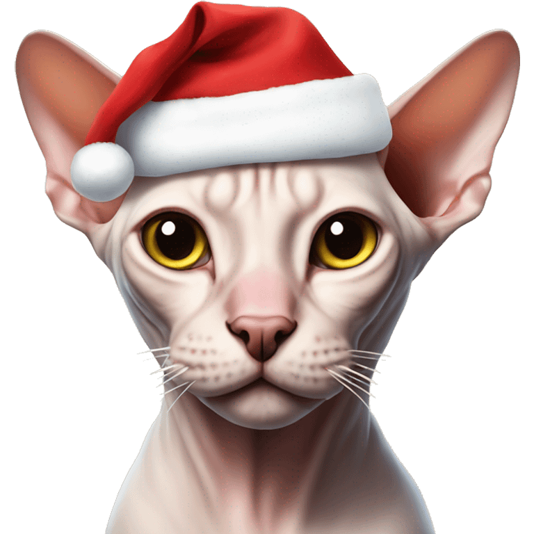 Sphynx cat with Santa hat emoji