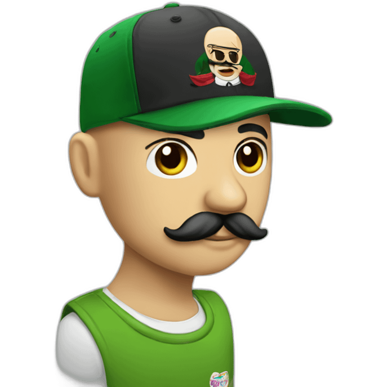 Skinhead with Mexican style mustache in five-panel cap emoji