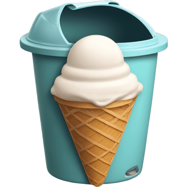 ice cream cone sticking out a trash can emoji