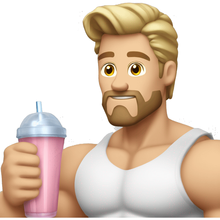 caucasian white muscled guy drinking a protein shake, emoji