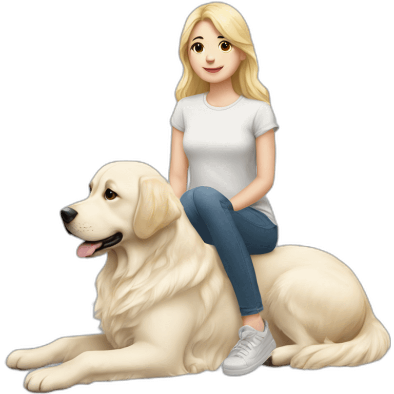 My girl sitting on a white golden retriver emoji