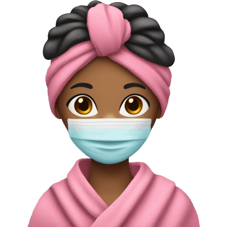 Girl with long eyelashes, a face mask, and a towel headwrap emoji