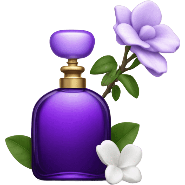 Aesthetic view of violet gardenias with a classic violet perfume bottle.
 emoji