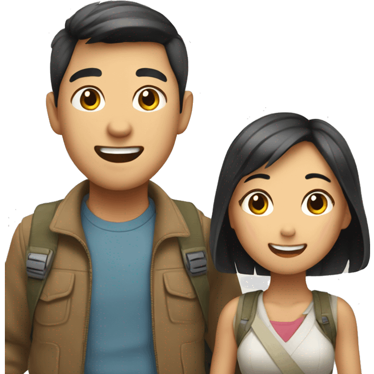 Cute Asian couple excitedly traveling  emoji