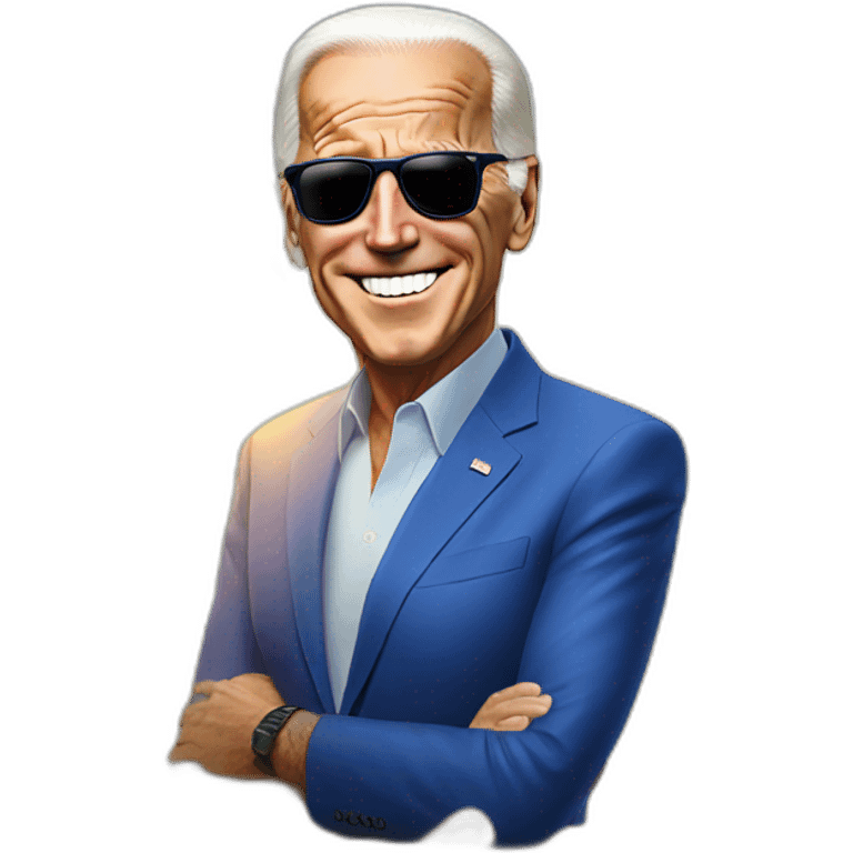 Biden on beach with sunglasses emoji