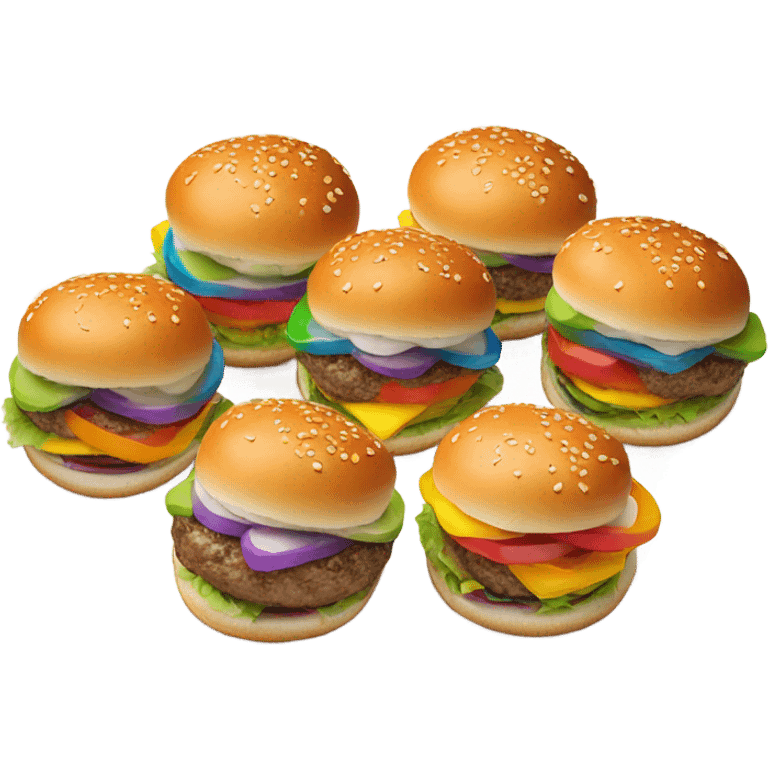 Mini burgers presented as the color of the rainbow on a long plate  emoji