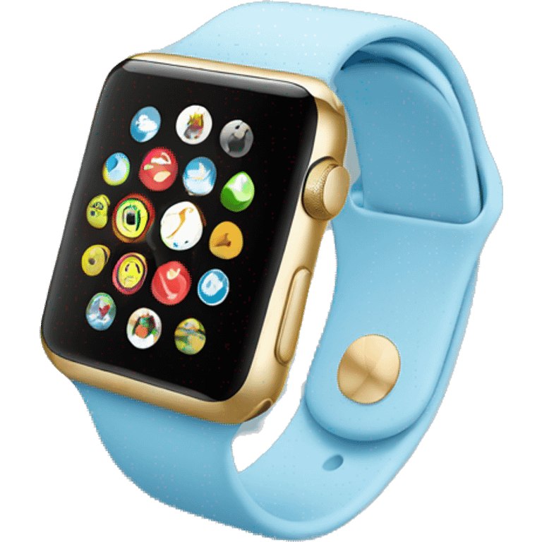 Gold Apple Watch with a light blue band on an angle emoji