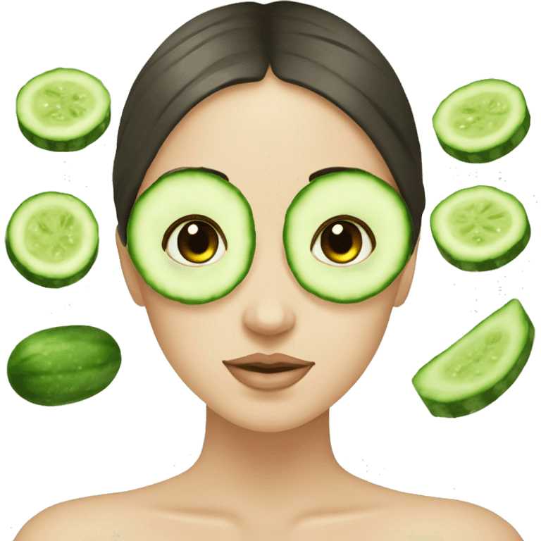 A girl in spa with cucumbers on her eyes drinking matcha emoji