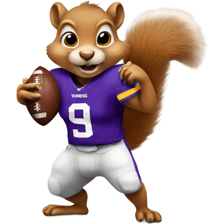 Squirrel holding football with Vikings jersey emoji