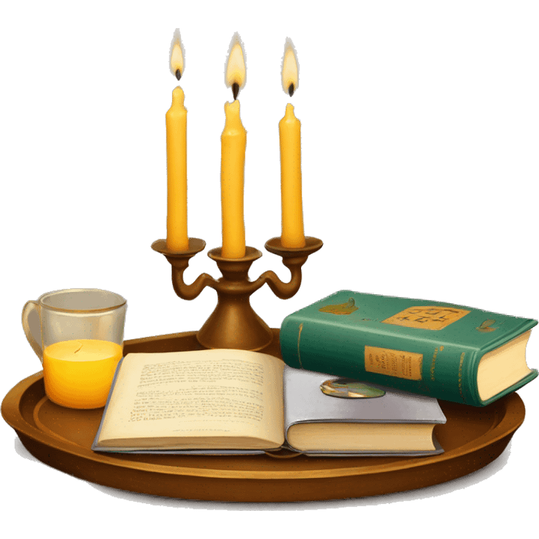 vintage tray with books and candle emoji