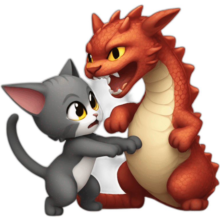 chibi cat fighting a dragon emoji