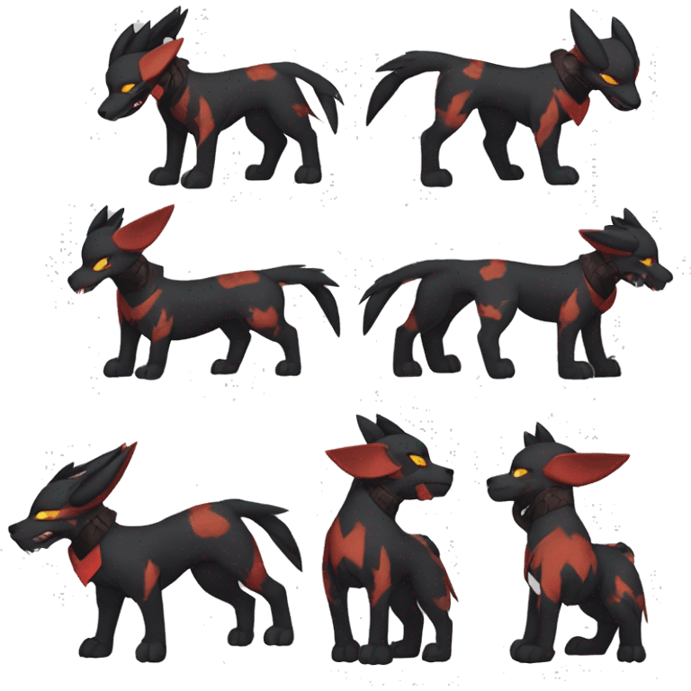 Cool Edgy Houndoom-Litten Fakémon Digimon with Edgy markings, full body, outlined emoji