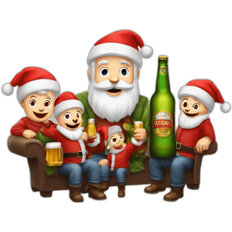 Père Noël et des enfants qui boivent de la bière emoji