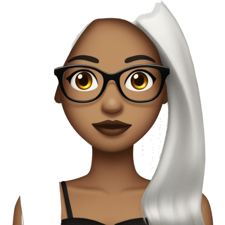 Girl with long, straight black hair, big lips, long eyelashes, eyeliner, glasses, black bustier emoji