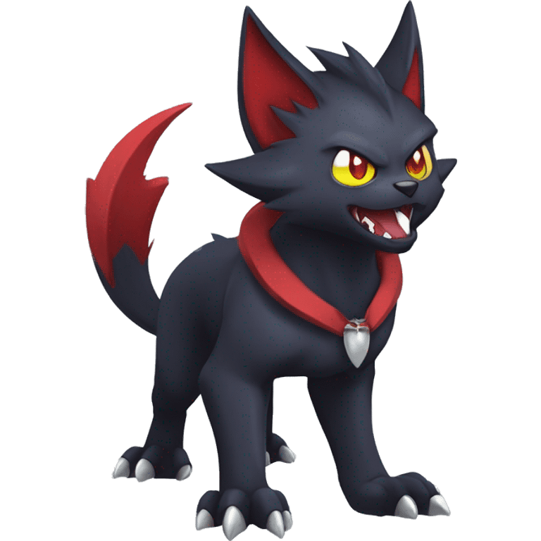   cool edgy fantasy anime-style dark animal vampiric Litten-Zoroark-Nargacuga-cat-hybrid Fakemon with big fangs and bat-ears full body emoji