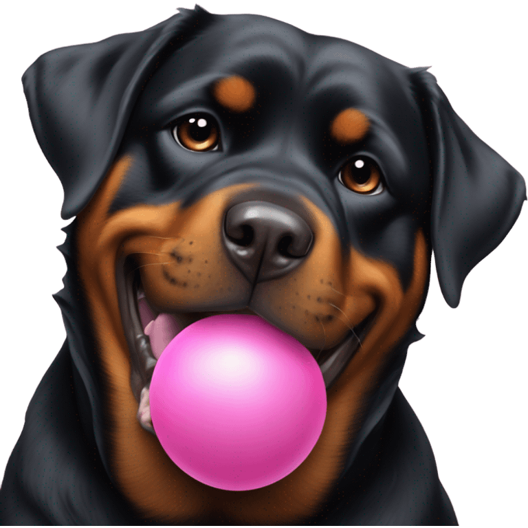 Rottweiler with a pink ball in its mouth emoji