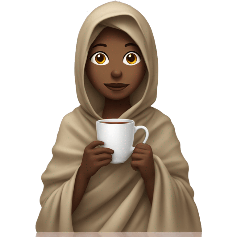 girl wrapped in blanket drinking tea emoji