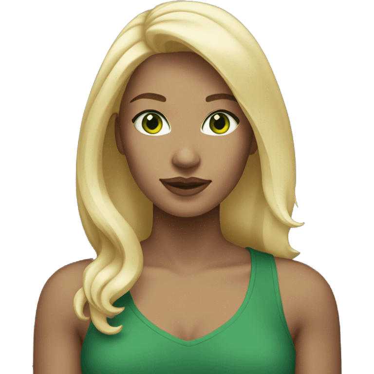 Woman, white, shoulder-length blonde hair, green eyes emoji